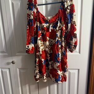 Maurices Vibrant Red and Blue Floral Dress